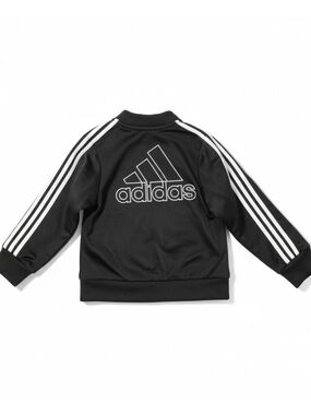 Toddler Adidas Black Track Jacket with White Stripes and Logo